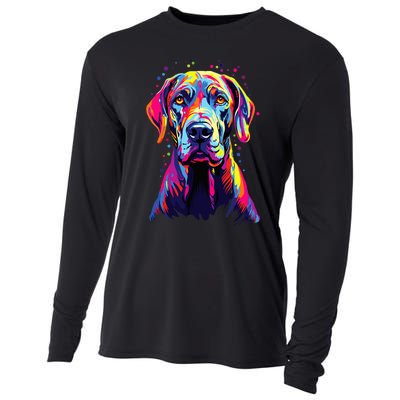 Watercolor Colorful Great Dane Dog Cooling Performance Long Sleeve Crew