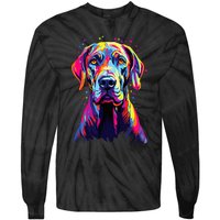 Watercolor Colorful Great Dane Dog Tie-Dye Long Sleeve Shirt