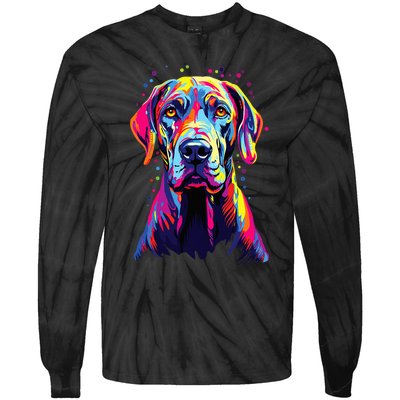 Watercolor Colorful Great Dane Dog Tie-Dye Long Sleeve Shirt