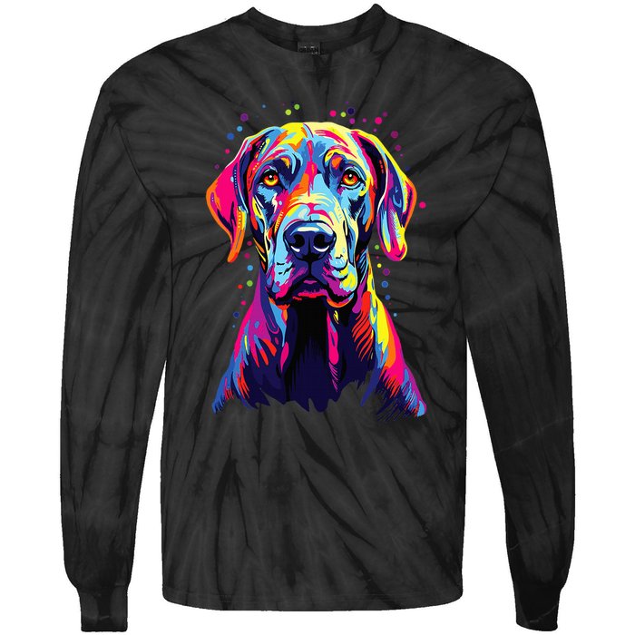 Watercolor Colorful Great Dane Dog Tie-Dye Long Sleeve Shirt