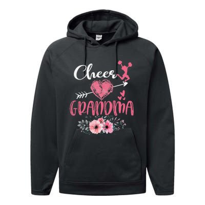 Womens Cheer Grandma Floral Funny Cheerleader Heart Mother's Day Performance Fleece Hoodie