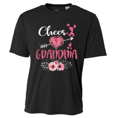 Womens Cheer Grandma Floral Funny Cheerleader Heart Mother's Day Cooling Performance Crew T-Shirt