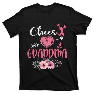 Womens Cheer Grandma Floral Funny Cheerleader Heart Mother's Day T-Shirt