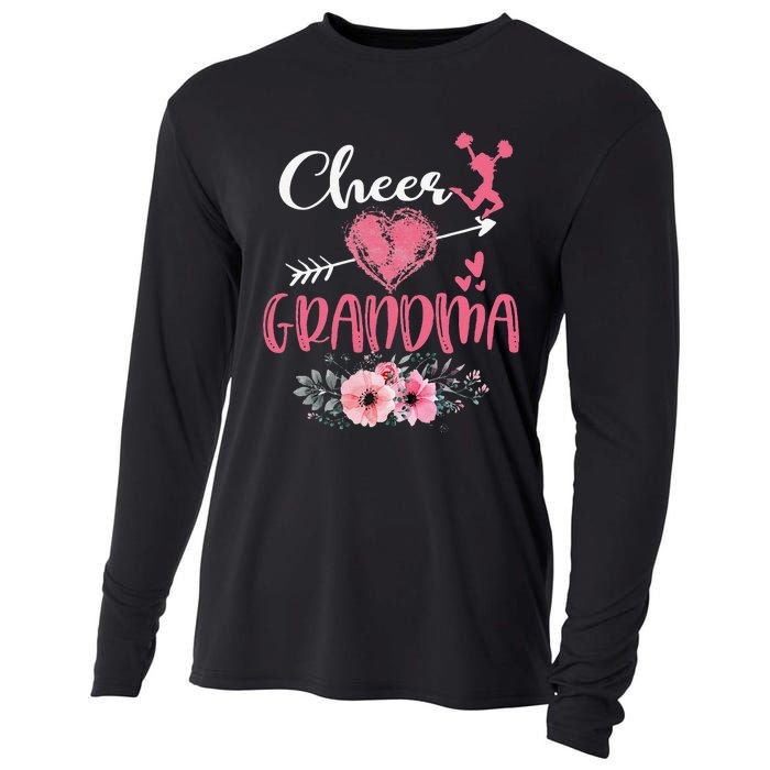 Womens Cheer Grandma Floral Funny Cheerleader Heart Mother's Day Cooling Performance Long Sleeve Crew