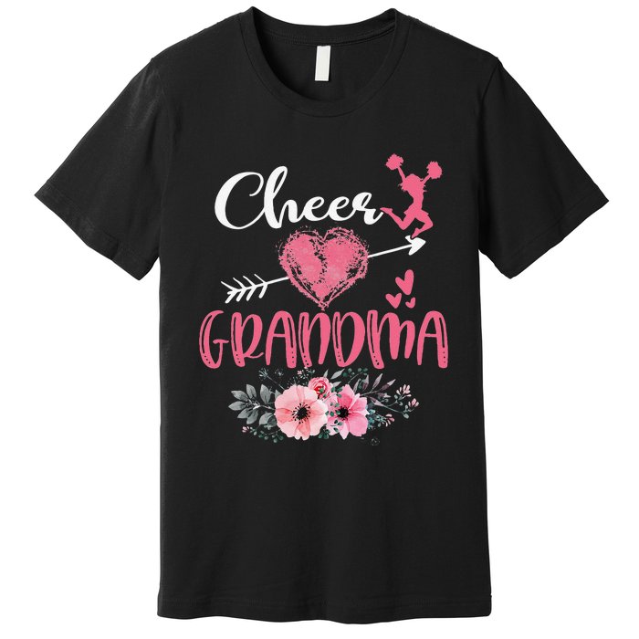 Womens Cheer Grandma Floral Funny Cheerleader Heart Mother's Day Premium T-Shirt