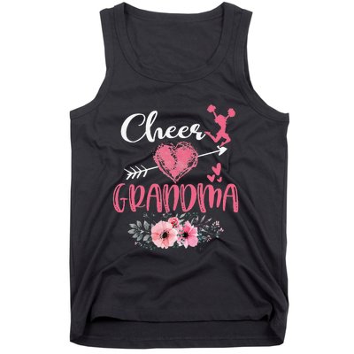 Womens Cheer Grandma Floral Funny Cheerleader Heart Mother's Day Tank Top