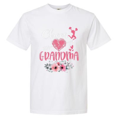 Womens Cheer Grandma Floral Funny Cheerleader Heart Mother's Day Garment-Dyed Heavyweight T-Shirt