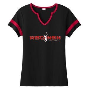 Wi Court Game The Badger State Souvenir Wisconsin Volleyball Ladies Halftime Notch Neck Tee