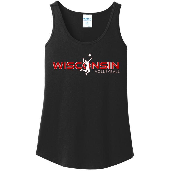 Wi Court Game The Badger State Souvenir Wisconsin Volleyball Ladies Essential Tank