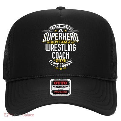 Wrestling Coach Gift Idea Superhero Wrestling High Crown Mesh Back Trucker Hat