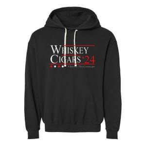 Whiskey Cigar Gift Whiskey Cigars 2024 Vote Funny Garment-Dyed Fleece Hoodie