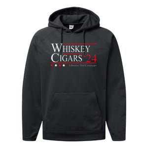 Whiskey Cigar Gift Whiskey Cigars 2024 Vote Funny Performance Fleece Hoodie