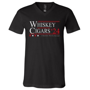 Whiskey Cigar Gift Whiskey Cigars 2024 Vote Funny V-Neck T-Shirt