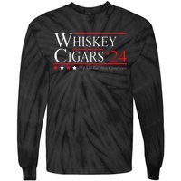 Whiskey Cigar Gift Whiskey Cigars 2024 Vote Funny Tie-Dye Long Sleeve Shirt