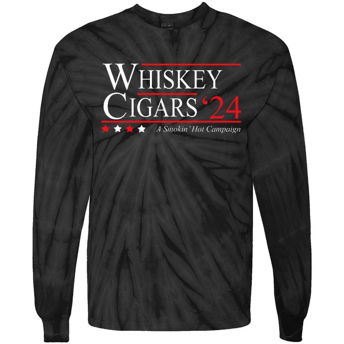 Whiskey Cigar Gift Whiskey Cigars 2024 Vote Funny Tie-Dye Long Sleeve Shirt