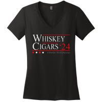 Whiskey Cigar Gift Whiskey Cigars 2024 Vote Funny Women's V-Neck T-Shirt