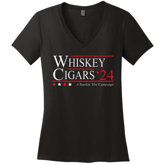 Whiskey Cigar Gift Whiskey Cigars 2024 Vote Funny Women's V-Neck T-Shirt