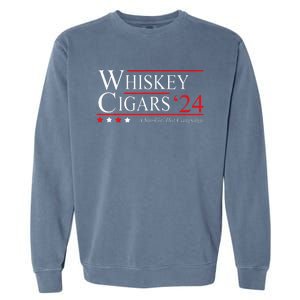 Whiskey Cigar Gift Whiskey Cigars 2024 Vote Funny Garment-Dyed Sweatshirt