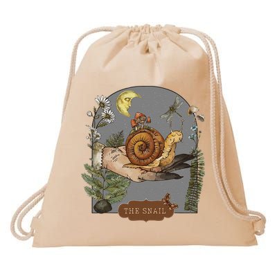 Witchy Cottagecore Goblincore Botanical Aesthetic Snail Drawstring Bag