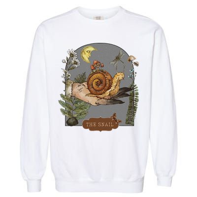 Witchy Cottagecore Goblincore Botanical Aesthetic Snail Garment-Dyed Sweatshirt