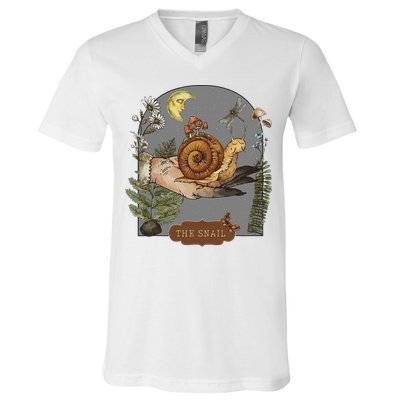 Witchy Cottagecore Goblincore Botanical Aesthetic Snail V-Neck T-Shirt
