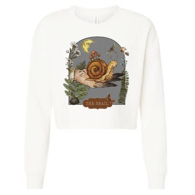 Witchy Cottagecore Goblincore Botanical Aesthetic Snail Cropped Pullover Crew
