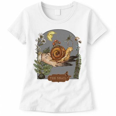 Witchy Cottagecore Goblincore Botanical Aesthetic Snail Womens T-Shirt