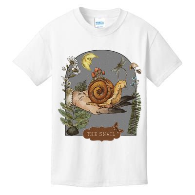 Witchy Cottagecore Goblincore Botanical Aesthetic Snail Kids T-Shirt