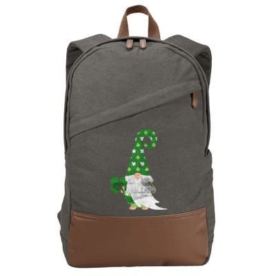 Women Cute Gnome St. Patricks Day Design Shamrock Cotton Canvas Backpack