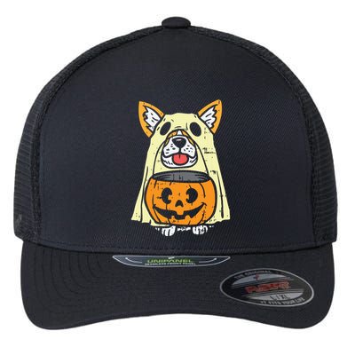 Welsh Corgi Ghost Funny Halloween Costume Dog Owner Lover Flexfit Unipanel Trucker Cap
