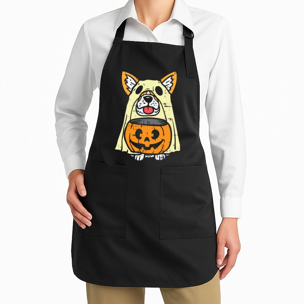Welsh Corgi Ghost Funny Halloween Costume Dog Owner Lover Apron