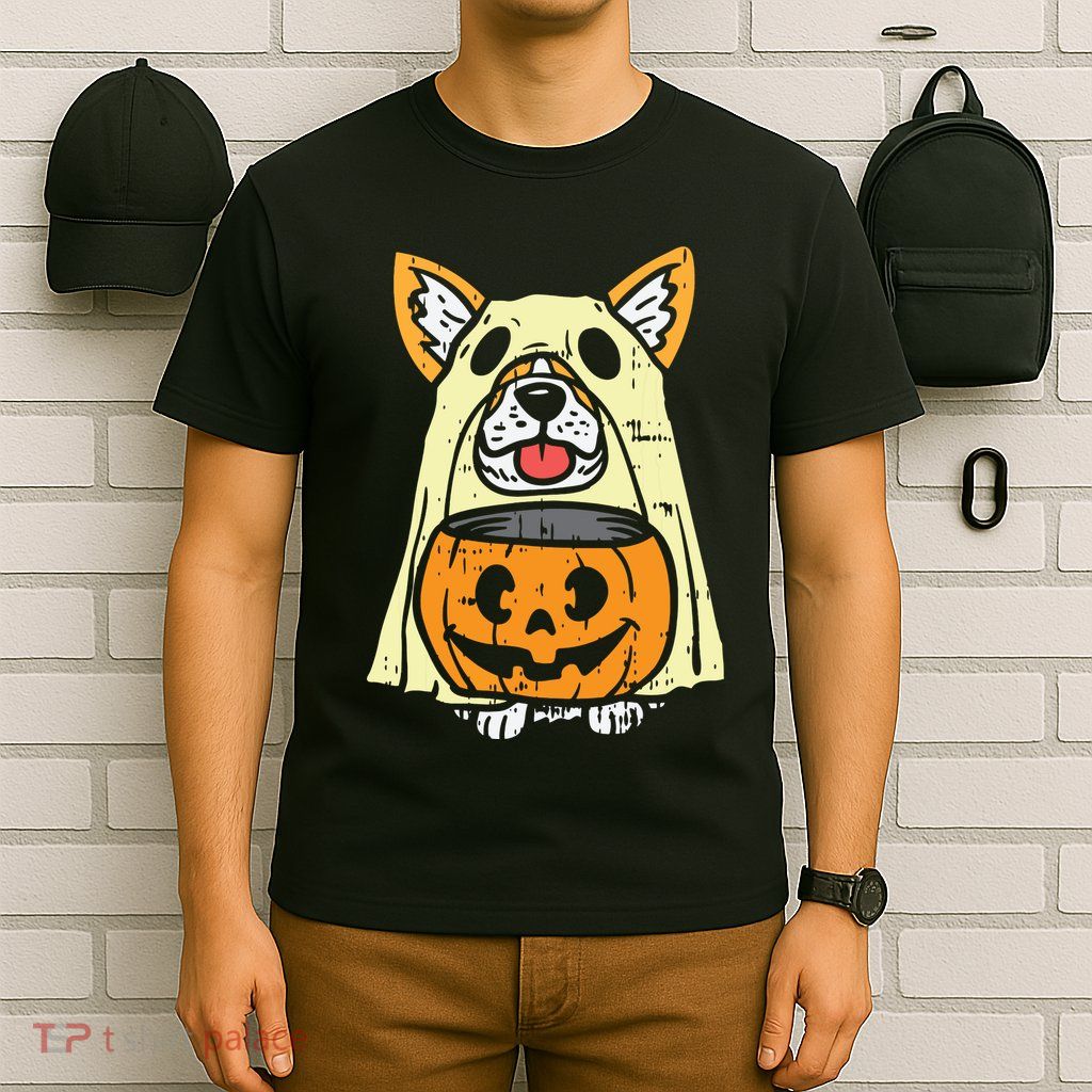 Welsh Corgi Ghost Funny Halloween Costume Dog Owner Lover T-Shirt