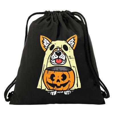 Welsh Corgi Ghost Funny Halloween Costume Dog Owner Lover Drawstring Bag