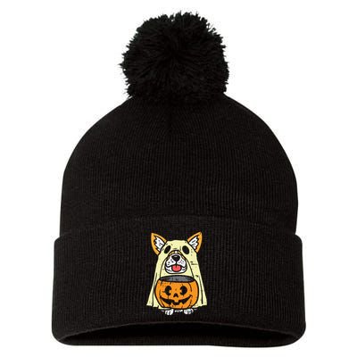 Welsh Corgi Ghost Funny Halloween Costume Dog Owner Lover Pom Pom 12in Knit Beanie