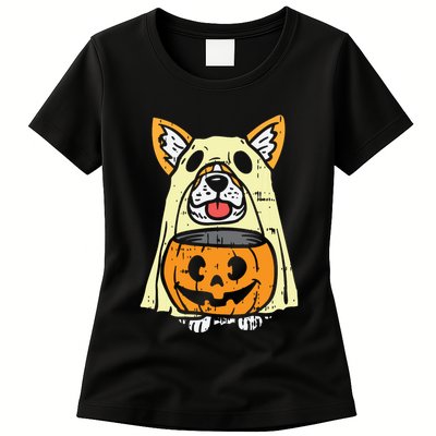 Welsh Corgi Ghost Funny Halloween Costume Dog Owner Lover Womens T-Shirt
