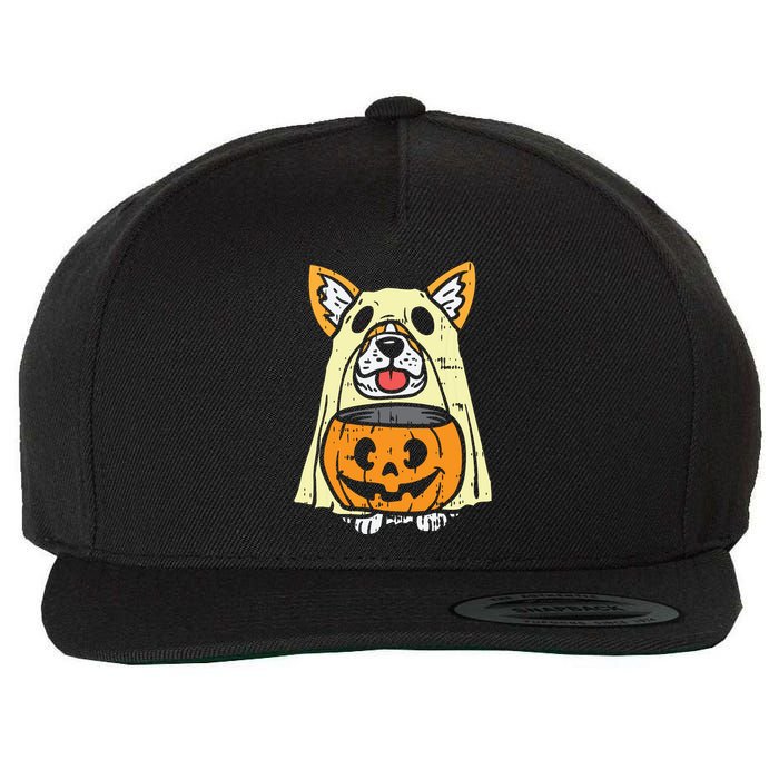 Welsh Corgi Ghost Funny Halloween Costume Dog Owner Lover Wool Snapback Cap