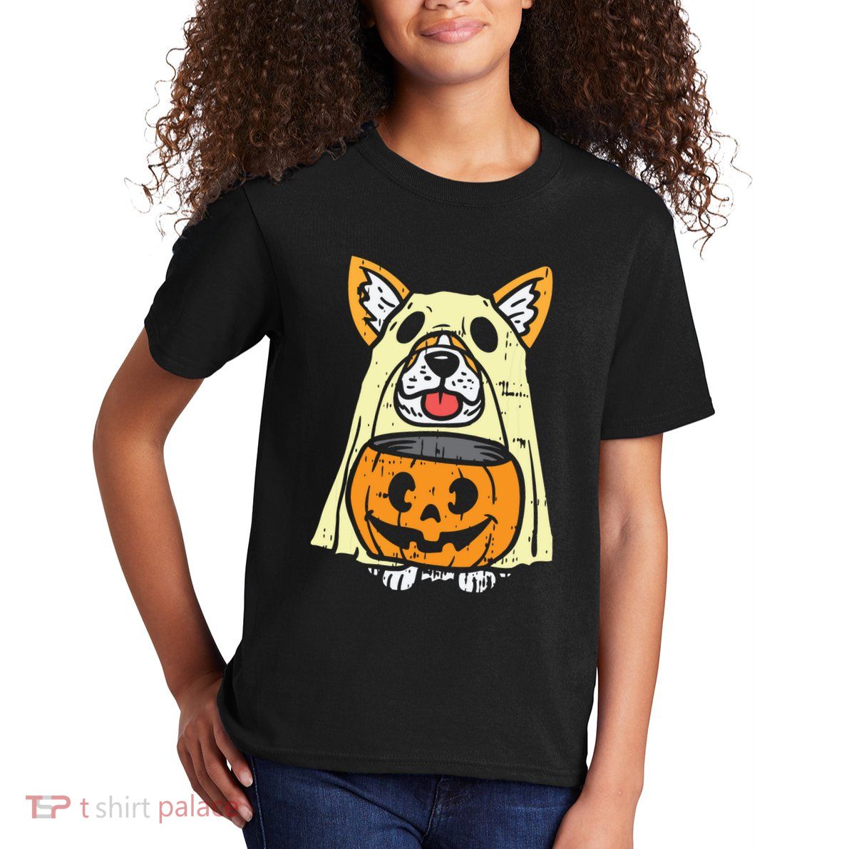 Welsh Corgi Ghost Funny Halloween Costume Dog Owner Lover Kids T-Shirt