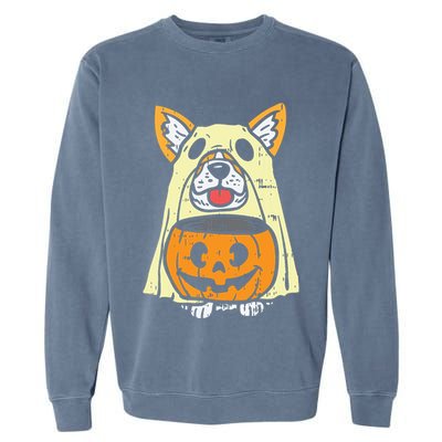 Welsh Corgi Ghost Funny Halloween Costume Dog Owner Lover Garment-Dyed Sweatshirt