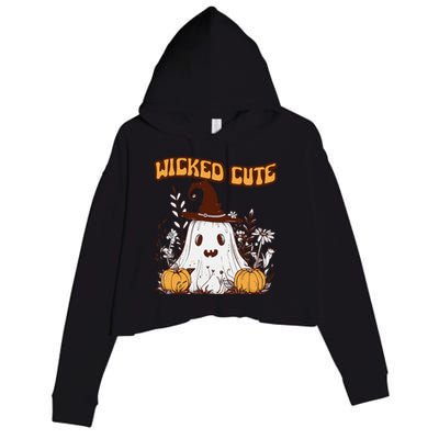 Wicked Cute Ghost And Pumpkin Fun Spooky Design Crop Fleece Hoodie