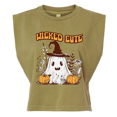 Wicked Cute Ghost And Pumpkin Fun Spooky Design Garment-Dyed Women's Muscle Tee