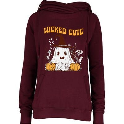 Wicked Cute Ghost And Pumpkin Fun Spooky Design Womens Funnel Neck Pullover Hood