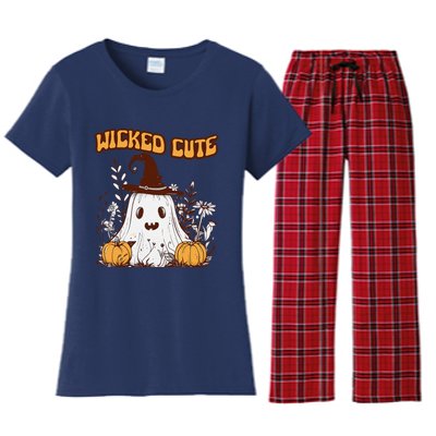 Wicked Cute Ghost And Pumpkin Fun Spooky Design Women's Flannel Pajama Set