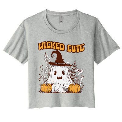 Wicked Cute Ghost And Pumpkin Fun Spooky Design Women's Crop Top Tee