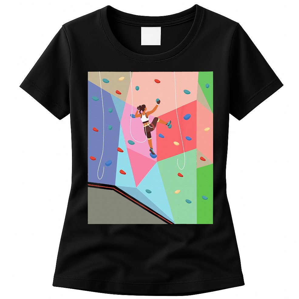 Wall Climbing Girl Rock Climber Indoor Sports Adventure Womens T-Shirt