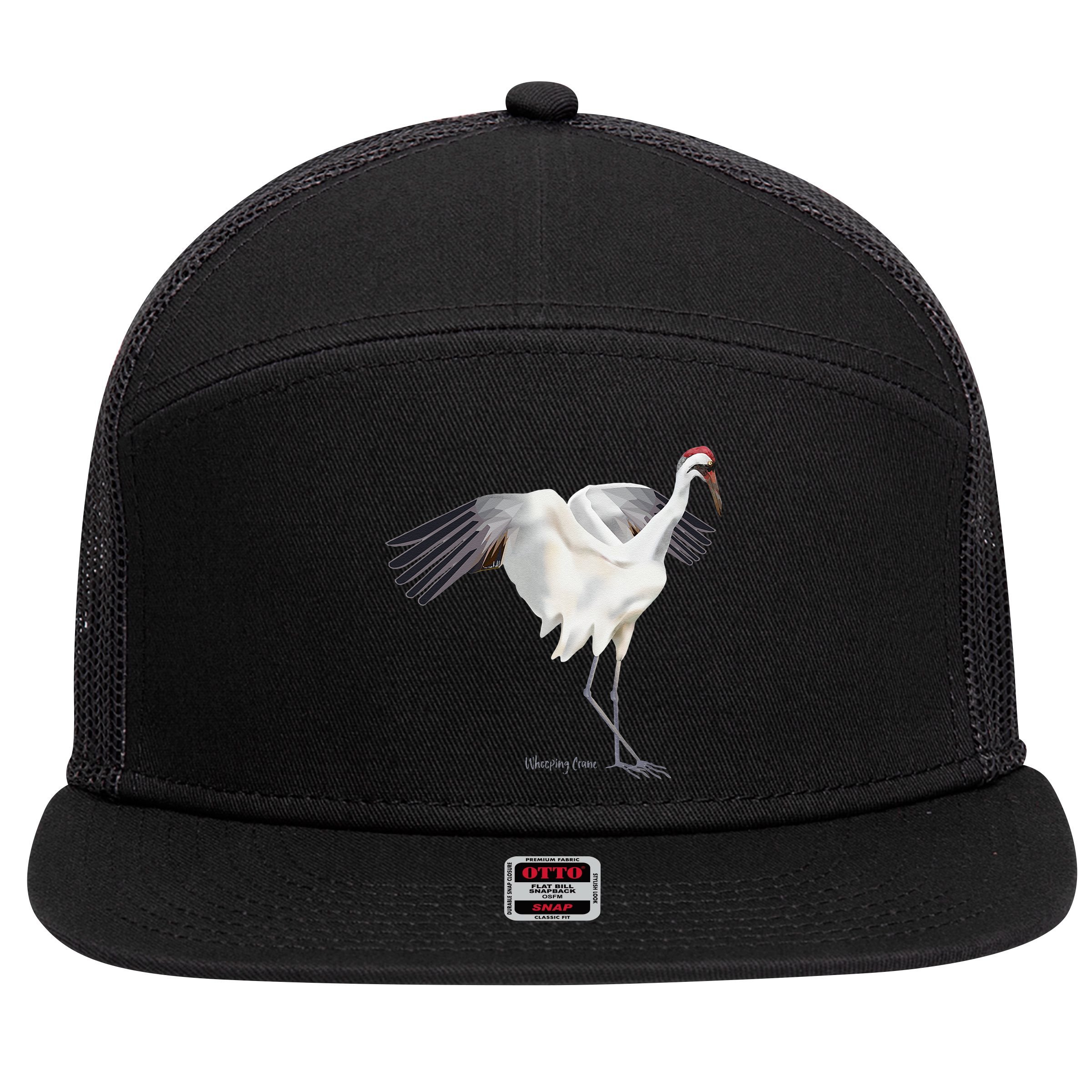 Whooping Crane Graphic Wildlife Bird Watching 7 Panel Mesh Trucker Snapback Hat