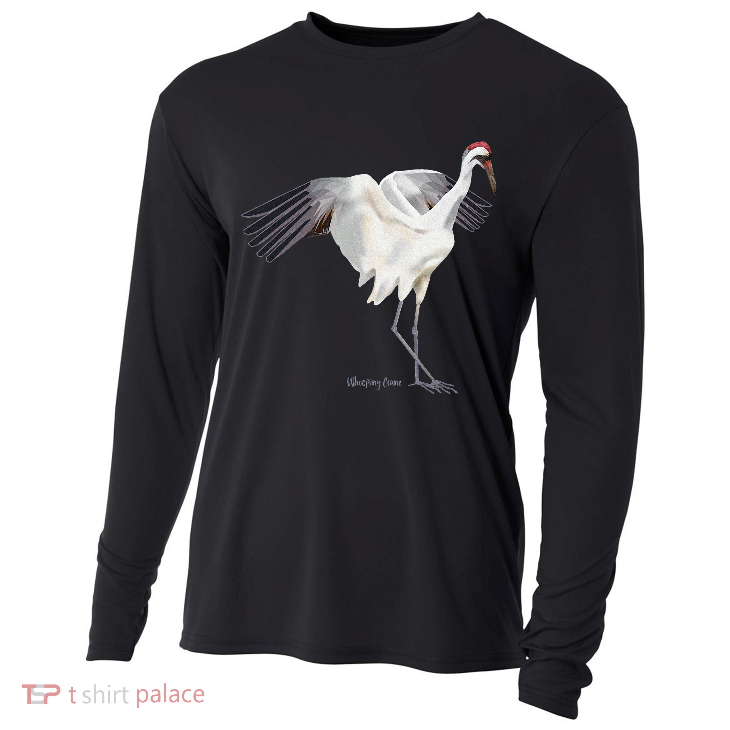 Whooping Crane Graphic Wildlife Bird Watching Cooling Performance Long Sleeve Crew