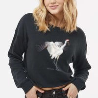 Whooping Crane Graphic Wildlife Bird Watching Cropped Pullover Crew