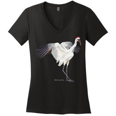 Whooping Crane Graphic Wildlife Bird Watching Women's V-Neck T-Shirt