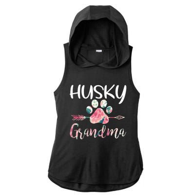 Womens Cute Husky Grandma Siberian Husky Lover Costume Dog Paw Ladies PosiCharge Tri-Blend Wicking Draft Hoodie Tank