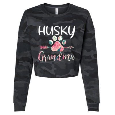 Womens Cute Husky Grandma Siberian Husky Lover Costume Dog Paw Cropped Pullover Crew